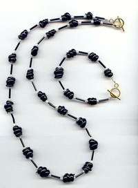 Lampwork black beads and pearl necklace