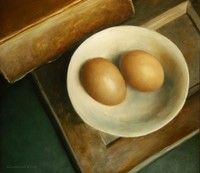 Still life with eggs and bowl